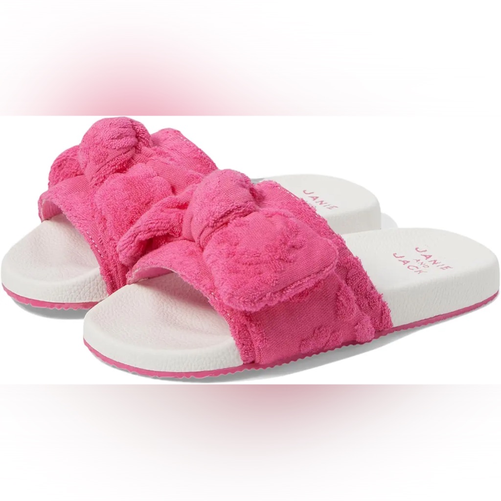 Janie And Jack Floral Terry Jacquard Terry Slides In Pink 11